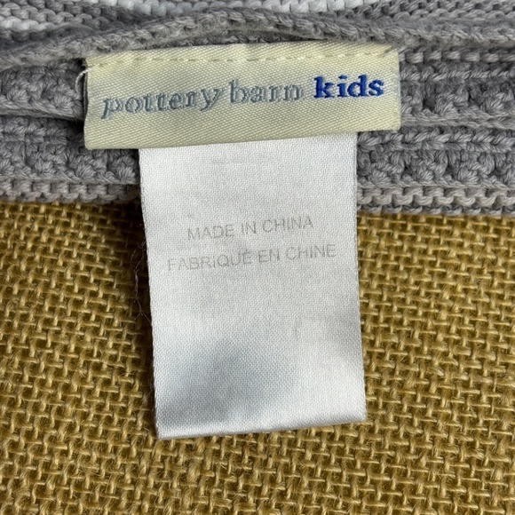 Pottery Barn Kids Stripe Knit Stroller Blankets Set of 2 Baby Boy Grey Blue - Picture 4 of 13